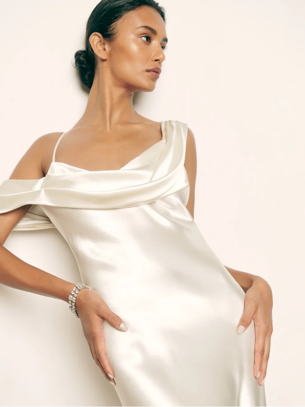 Reformation Ronda Ivory One-Shoulder Silk Draped Gown Dress Wedding - Picture 4 of 12